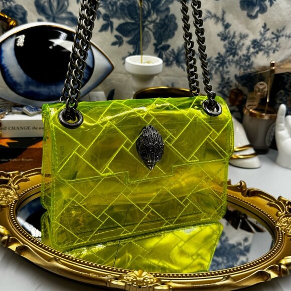 🆕 KURT GEIGER LONDON 🧿 NWOT Mini Kensington PVC Crossbody Bag, Neon Yellow - Picture 4 of 16
